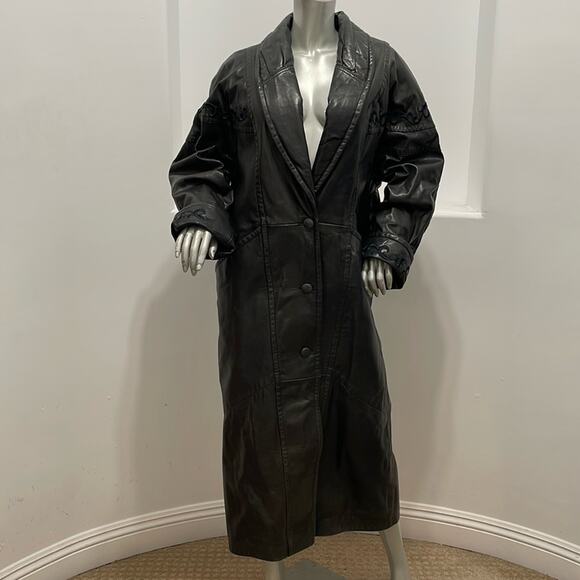 Laurence Roy Mid Length Vintage 80’s Leather Coat Black Size S/P - Picture 1 of 15